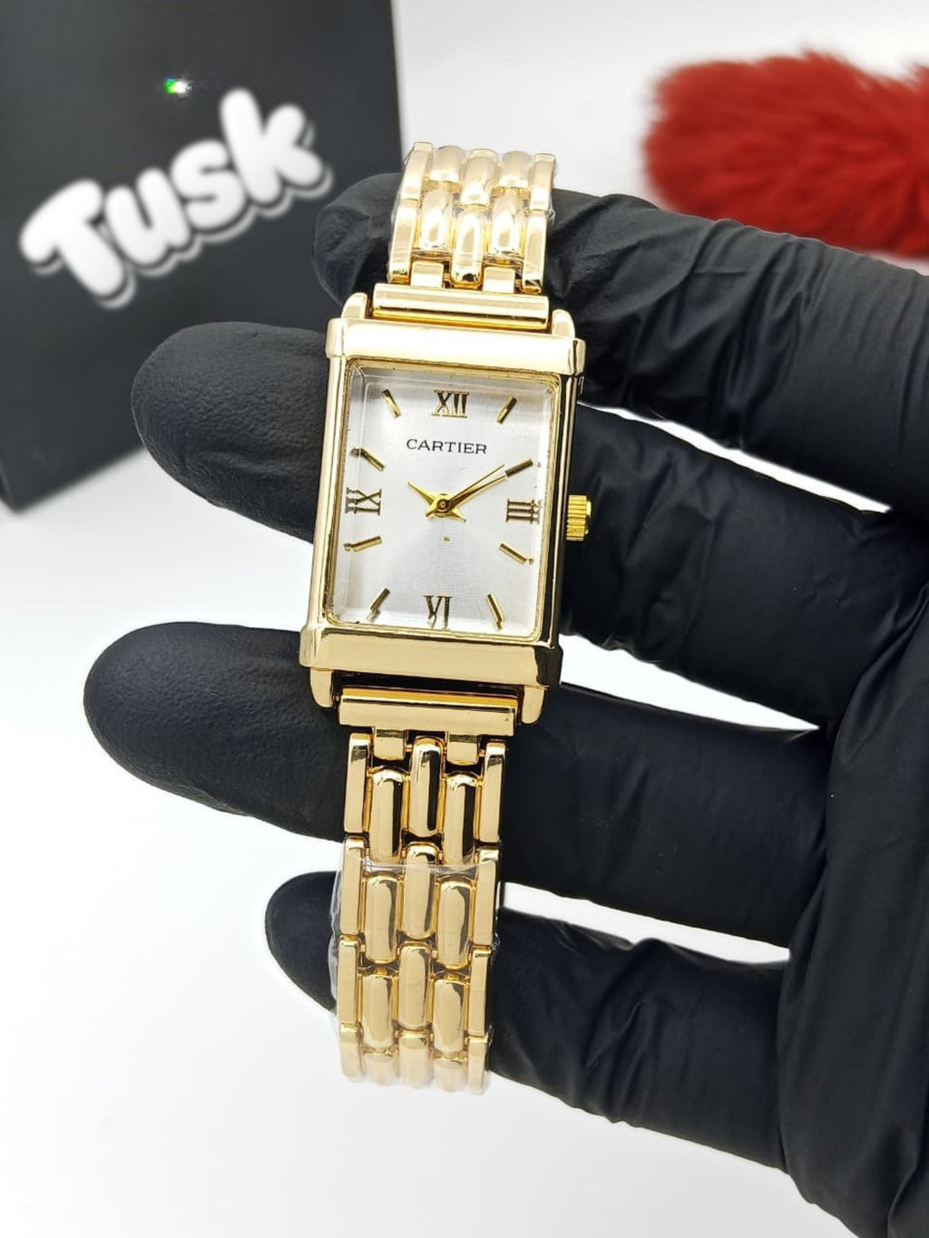 CR Premium Rectangular Dial Women’s Watch - Golden White