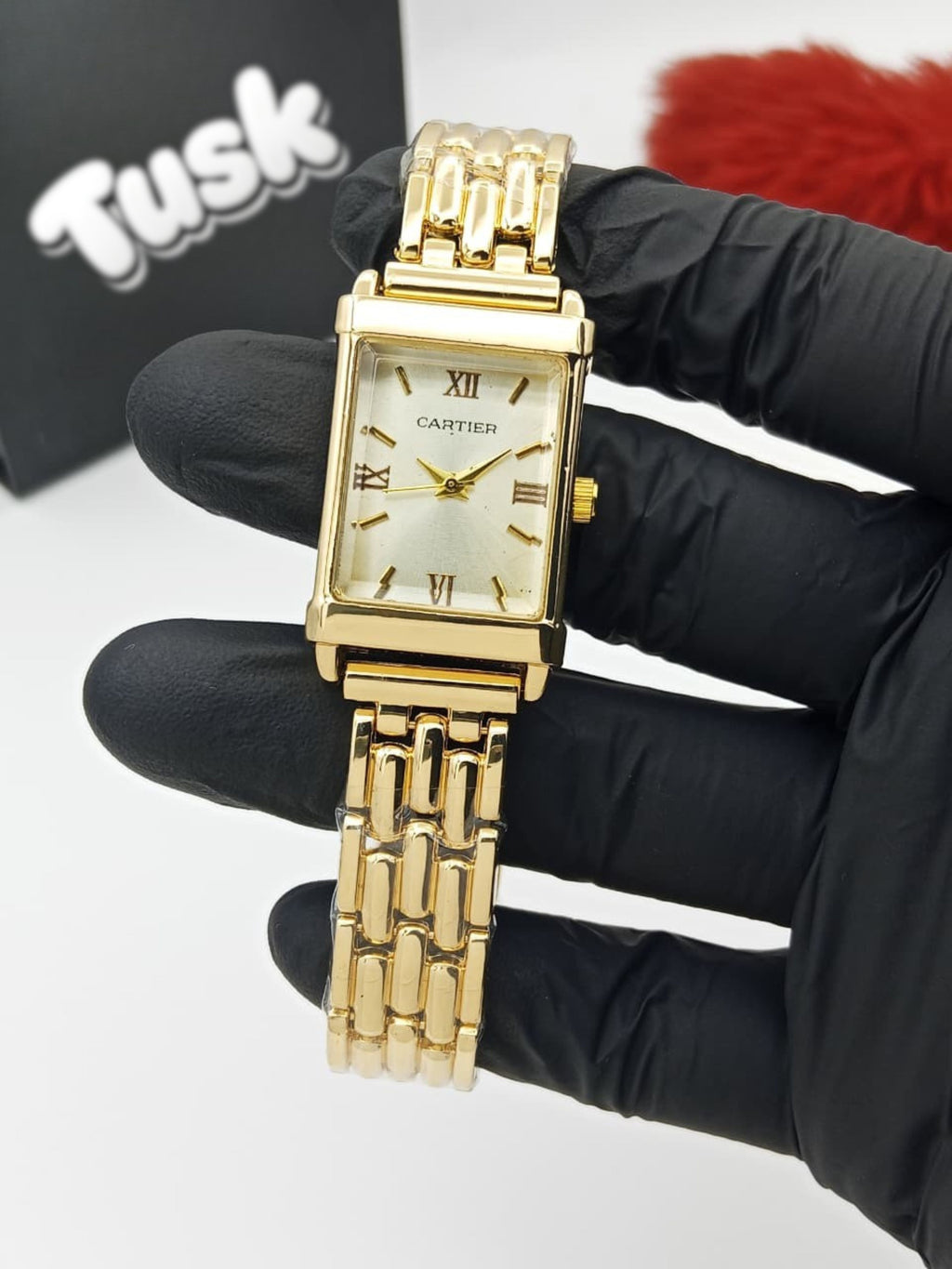 CR Premium Rectangular Dial Women’s Watch - Gold