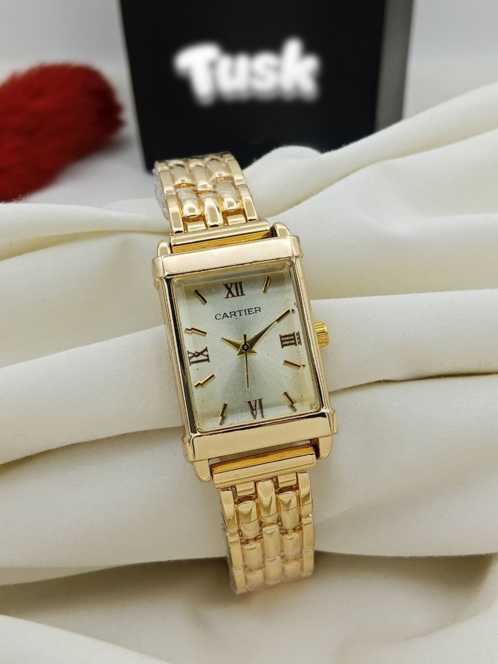 CR Premium Rectangular Dial Women’s Watch - Gold