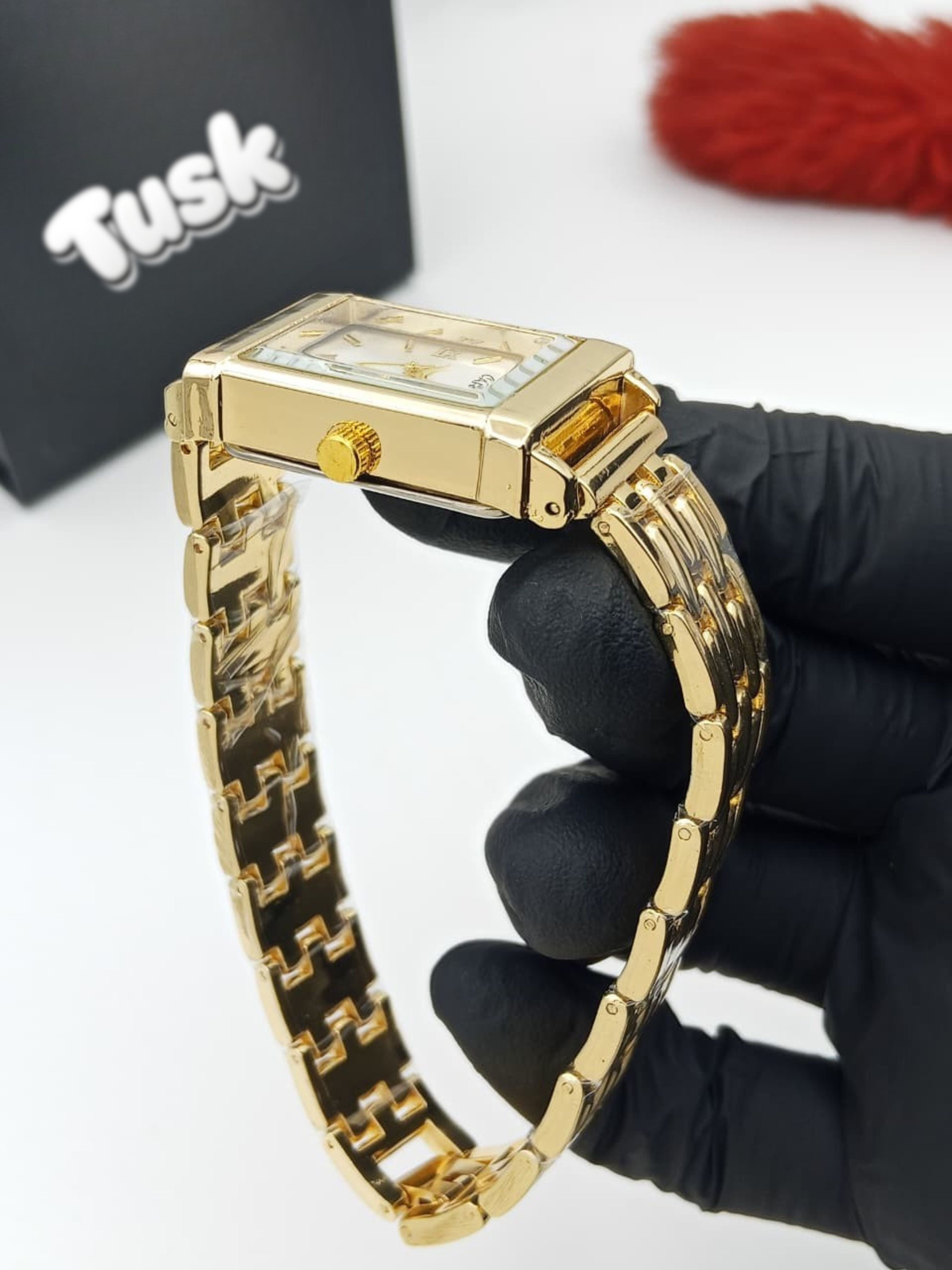 Cartier Premium Rectangular Dial Women’s Watch - Golden White