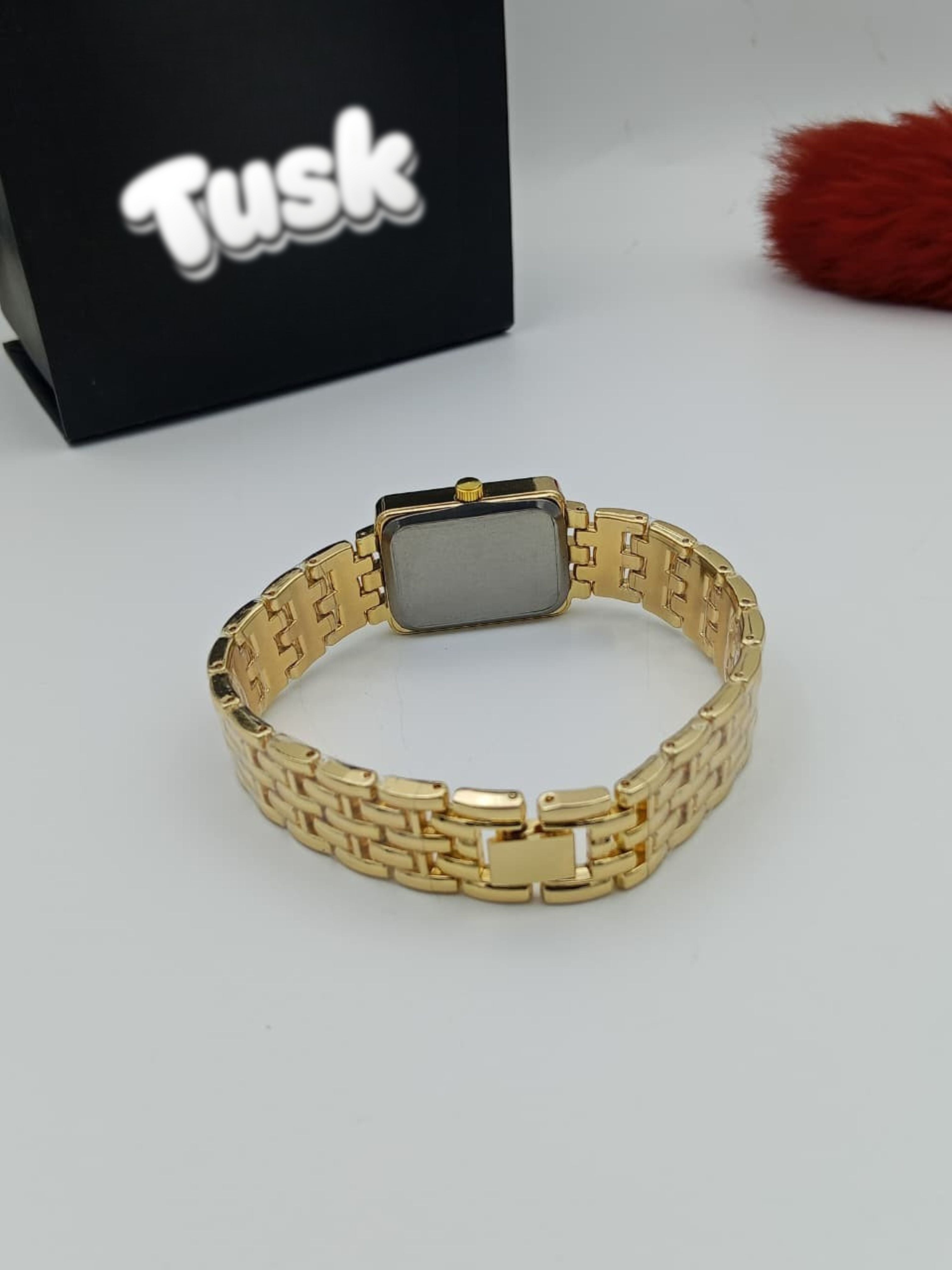 MK Refined Square Face Ladies Watch - Golden White