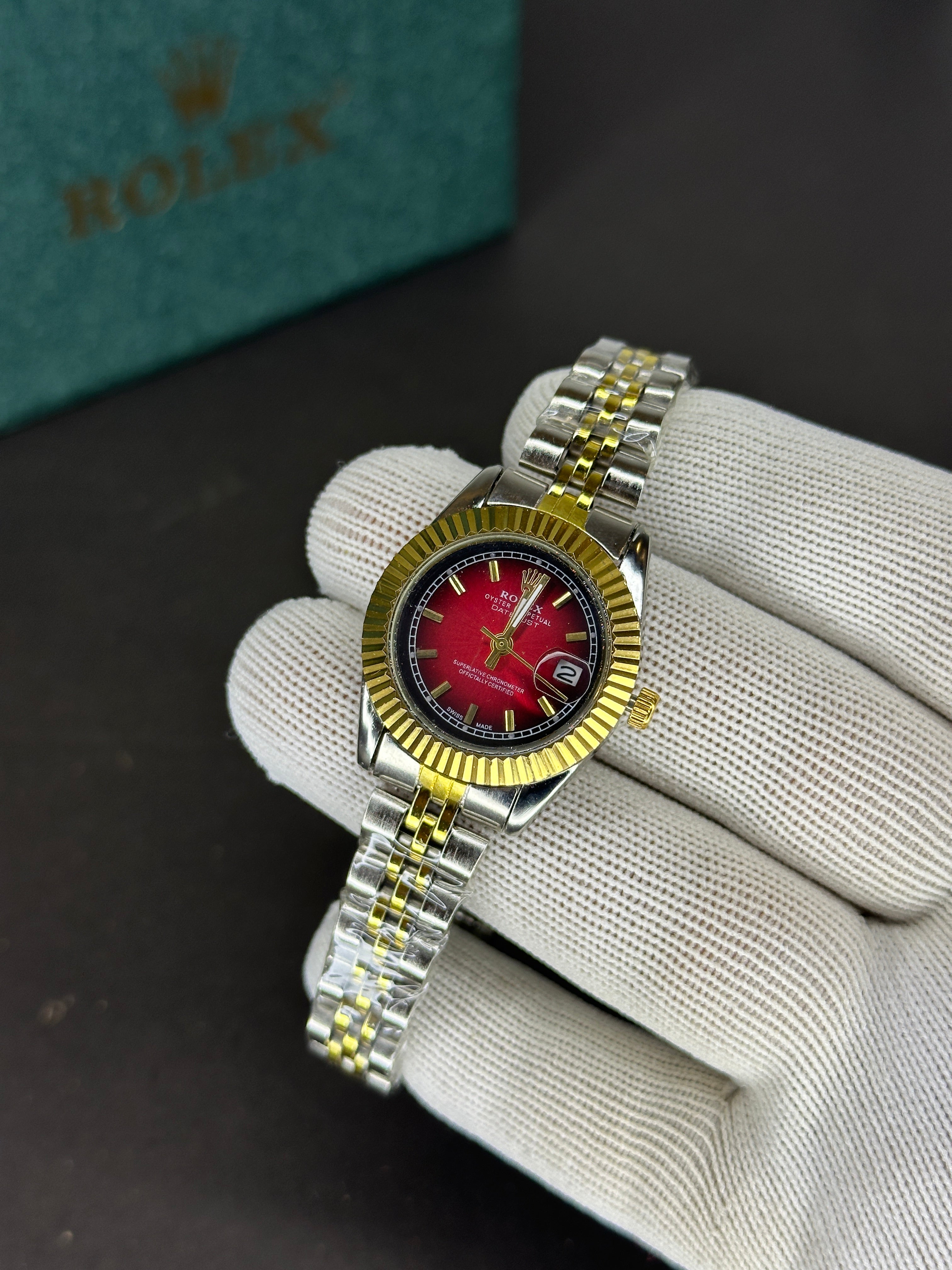 ROL-EX DATEJUST GOLDEN IN RED DIAL