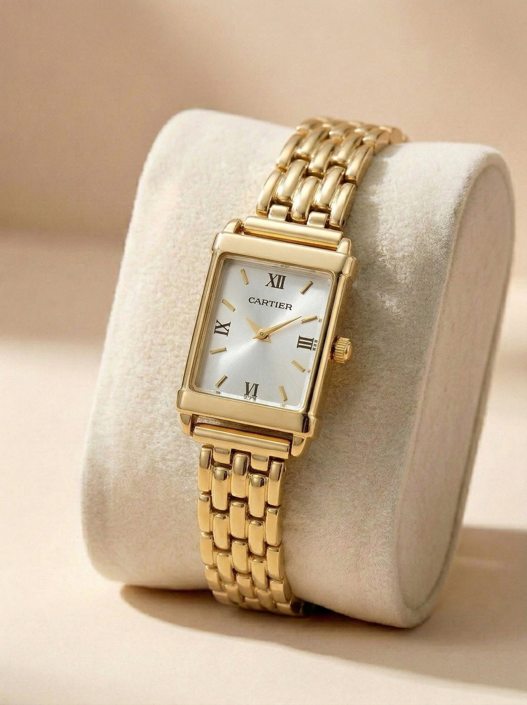 CR Premium Rectangular Dial Women’s Watch - Golden White