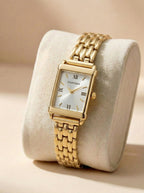 CR Premium Rectangular Dial Women’s Watch - Golden White