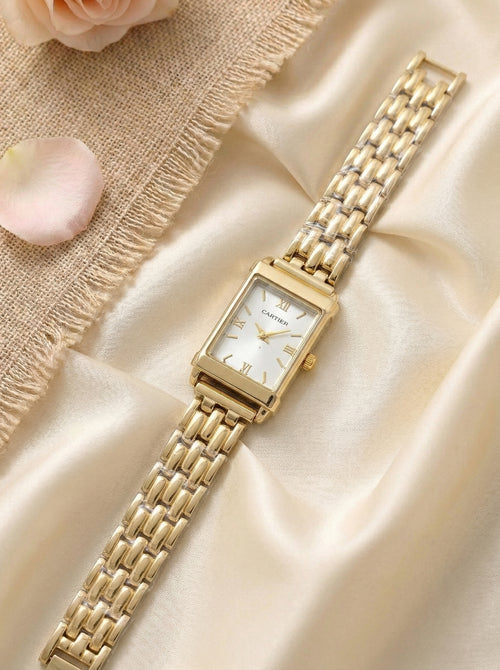 CR Premium Rectangular Dial Women’s Watch - Golden White
