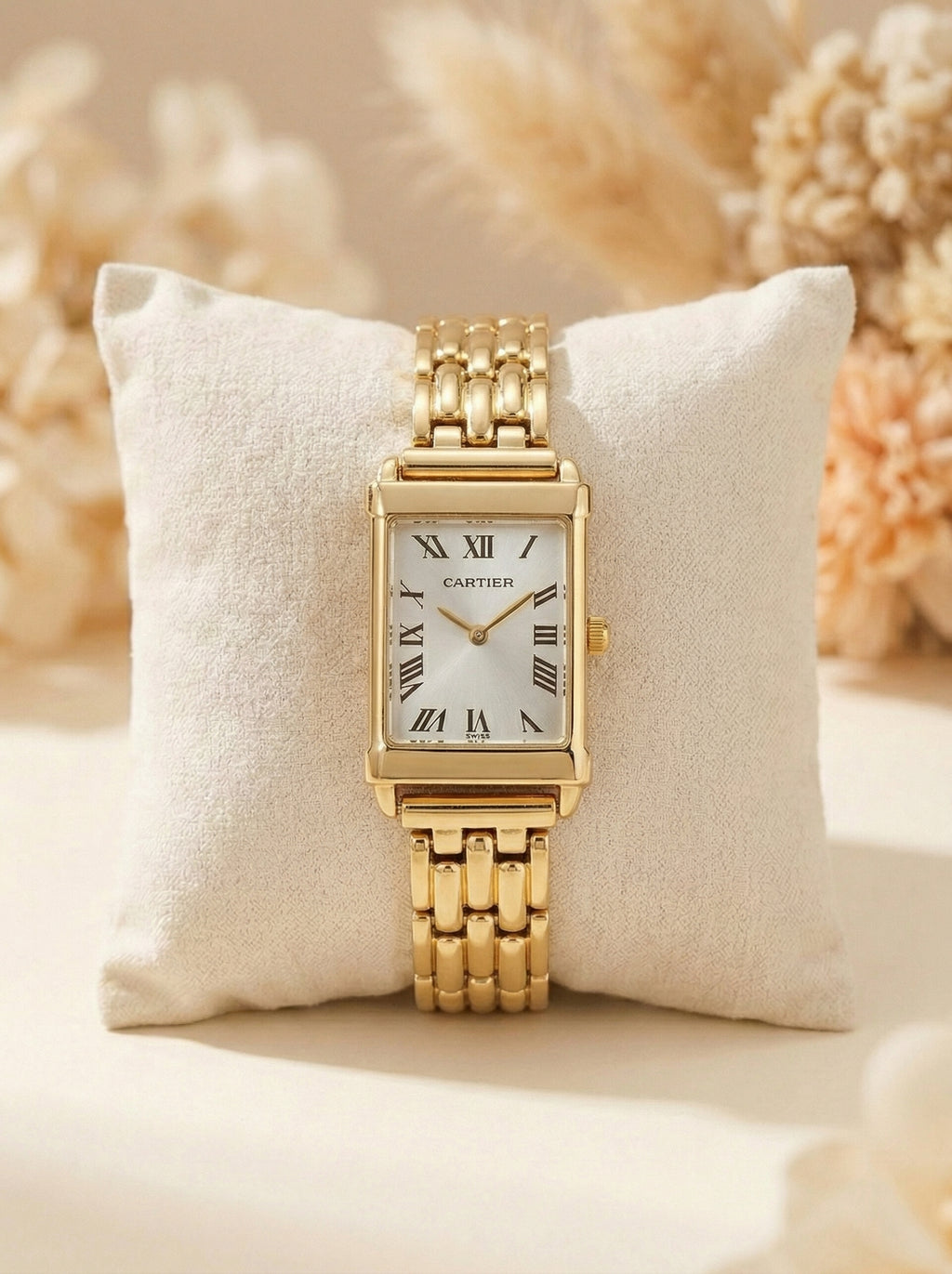 CR Premium Rectangular Dial Women’s Watch - Golden White