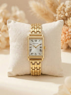 CR Premium Rectangular Dial Women’s Watch - Golden White