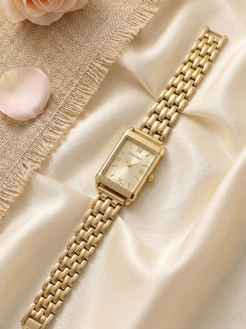 CR Premium Rectangular Dial Women’s Watch - Gold