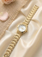 GS Elegant Round Dial Ladies Wristwatch - Golden White