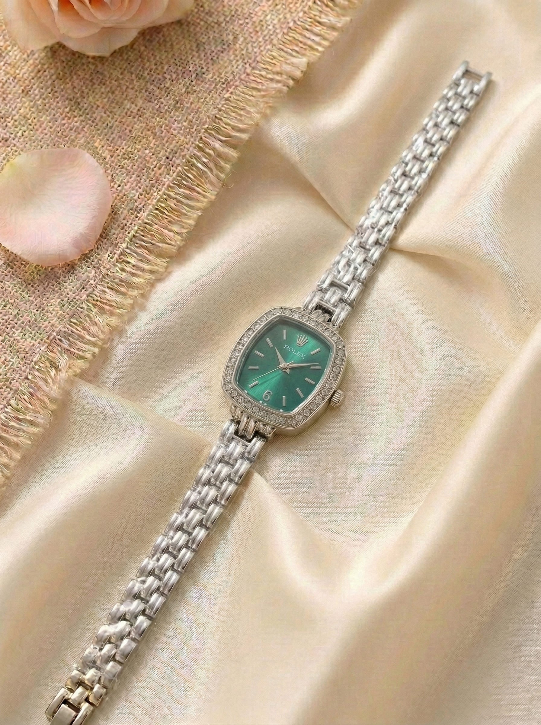 RLX Cellini Diamond Studs Ladies Watch - Silver Green