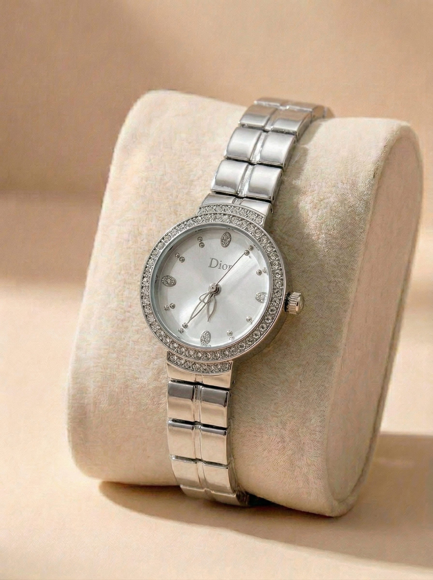 Dior Luxury Ladies' Chain Watch – Stone Encrusted - Full Silver