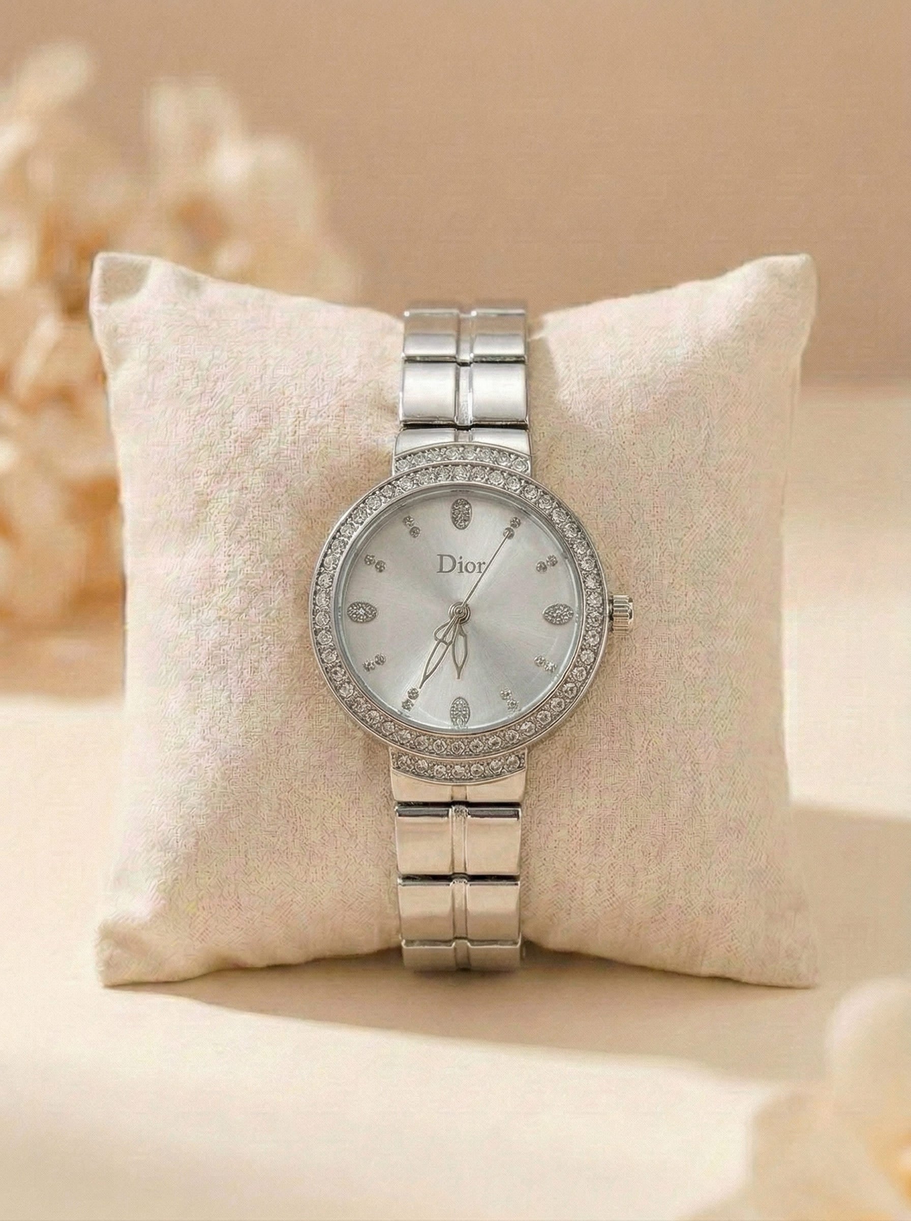 Dior Luxury Ladies' Chain Watch – Stone Encrusted - Full Silver