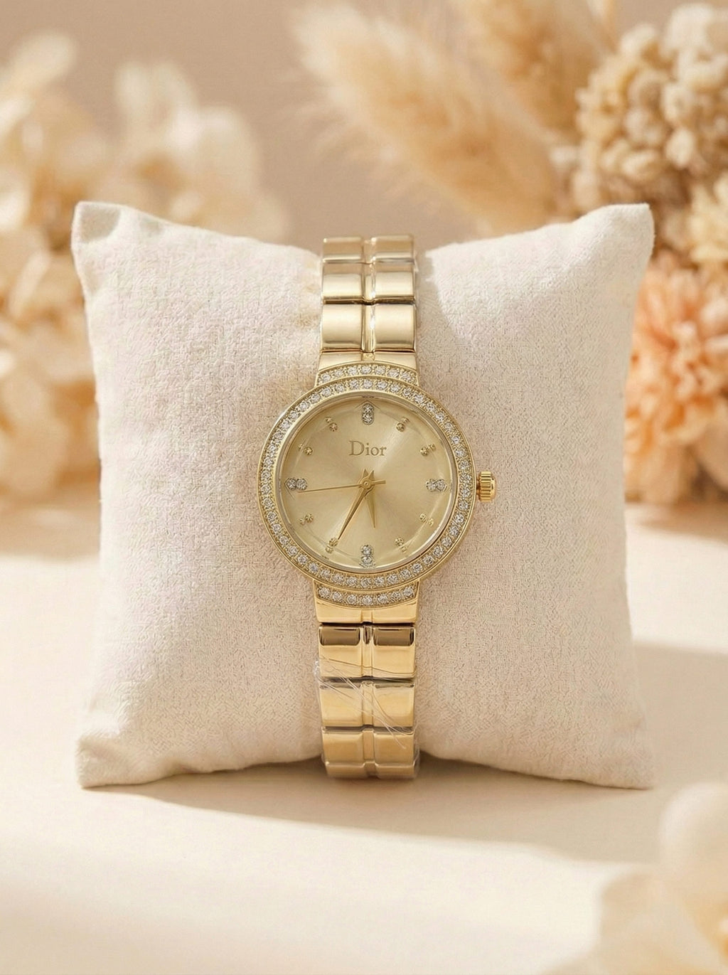 Dior Luxury Ladies' Chain Watch – Stone Encrusted - Full Gold