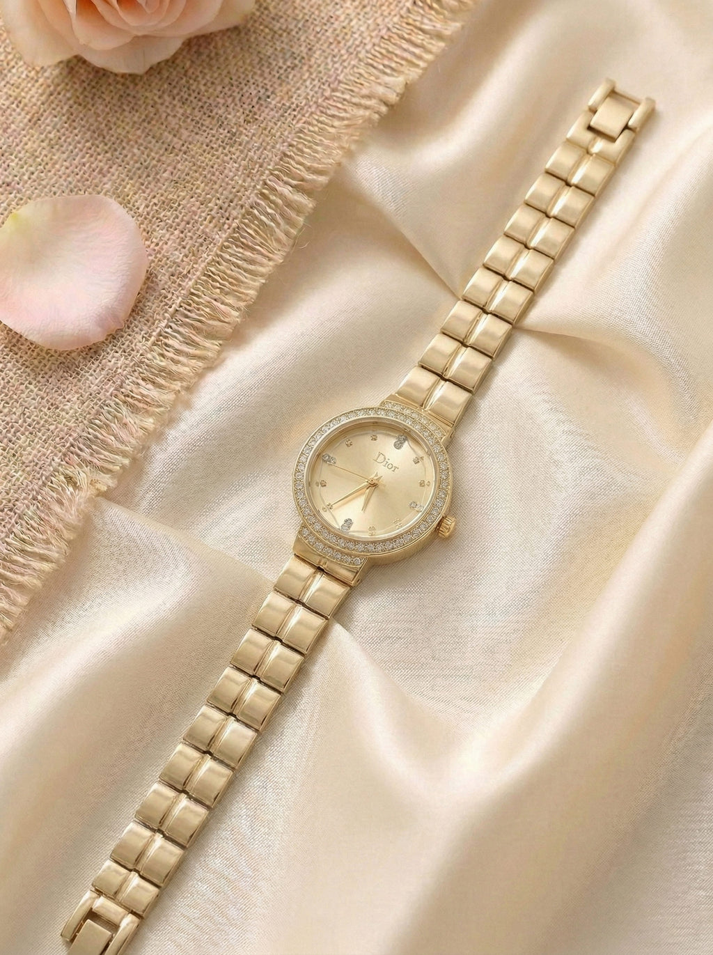 Dior Luxury Ladies' Chain Watch – Stone Encrusted - Full Gold