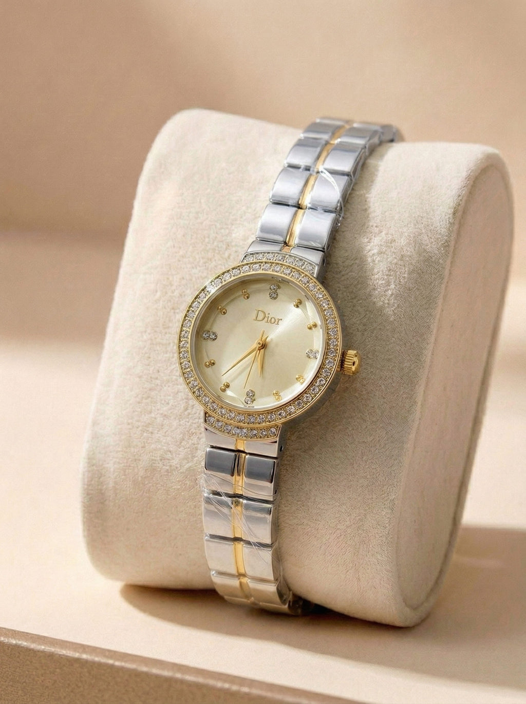 Dior Luxury Ladies' Chain Watch – Stone Encrusted - Two Tone Gold