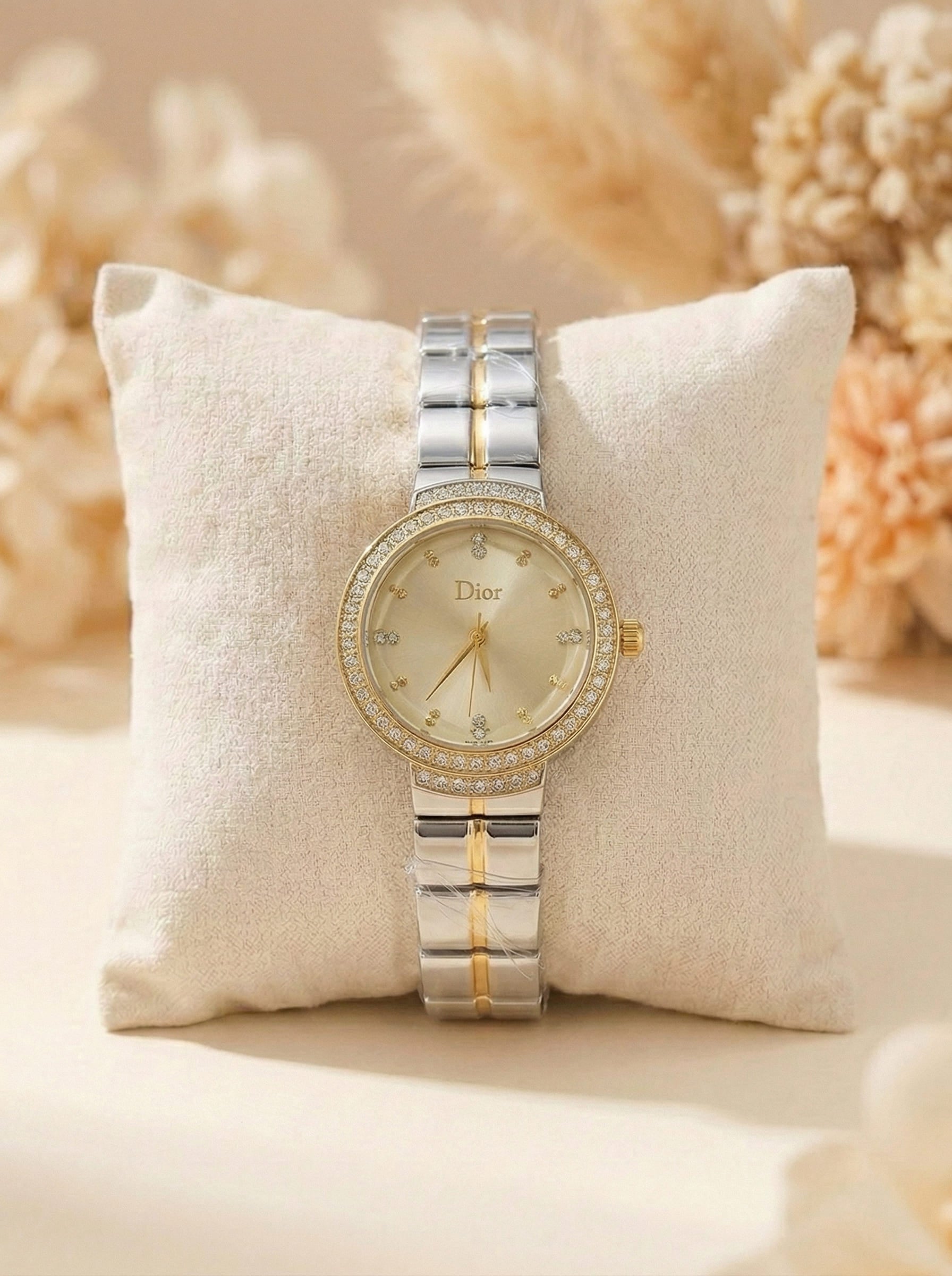 Dior Luxury Ladies' Chain Watch – Stone Encrusted - Two Tone Gold