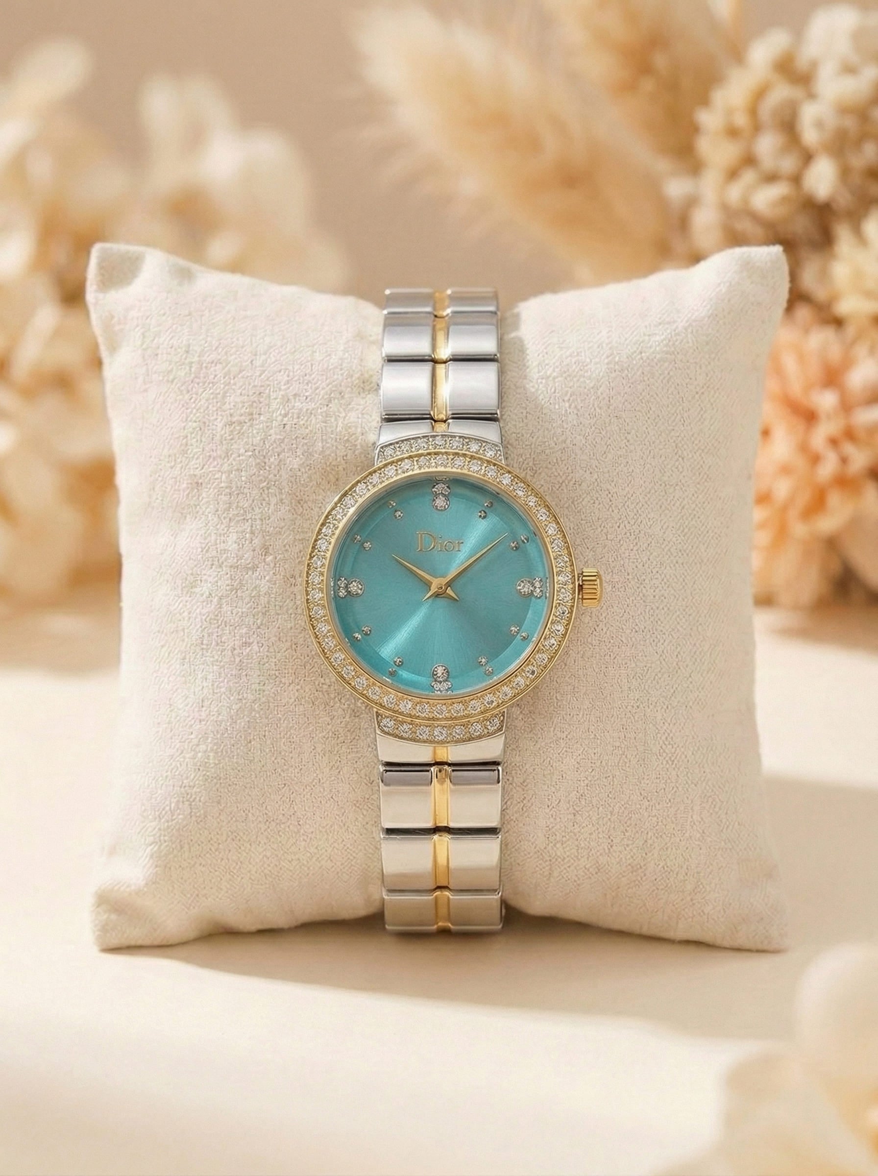 Dior Luxury Ladies' Chain Watch – Stone Encrusted - Two Tone Green