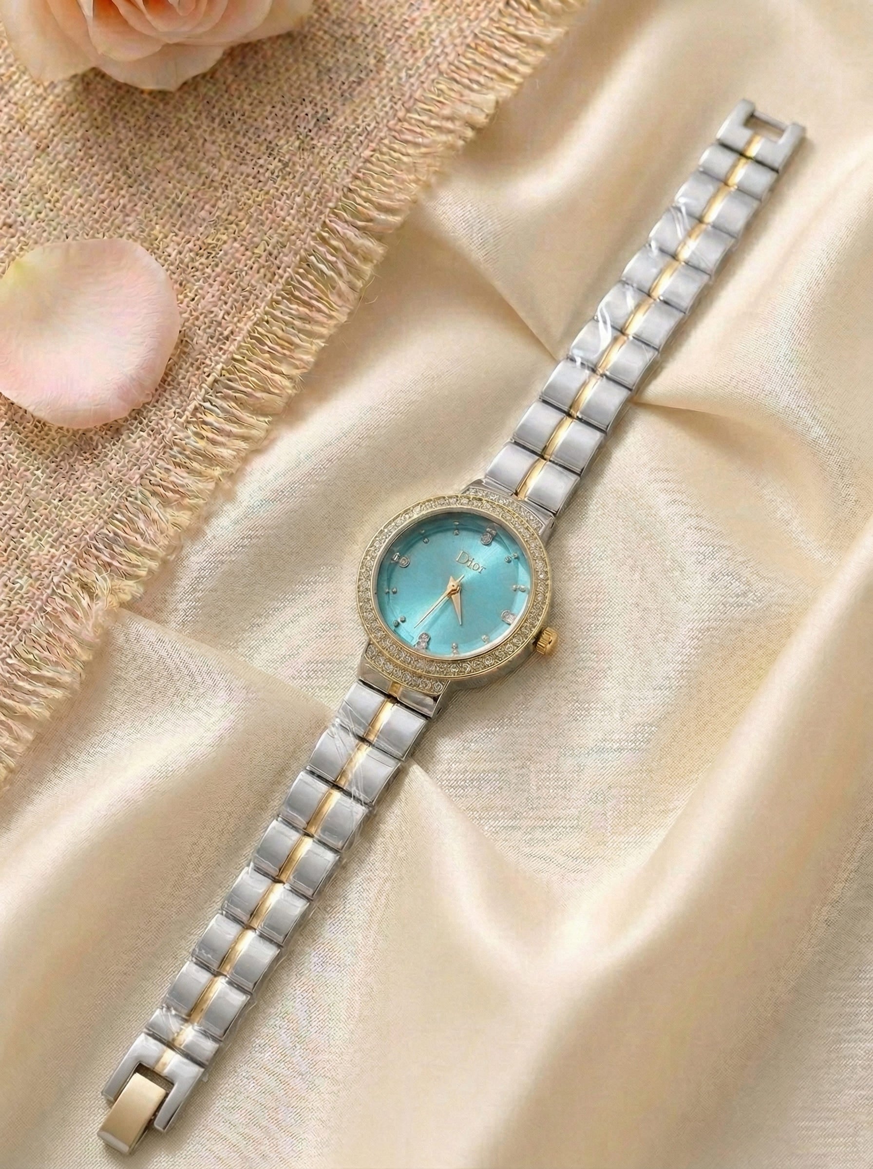 Dior Luxury Ladies' Chain Watch – Stone Encrusted - Two Tone Green