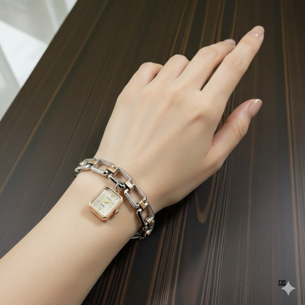 Rolex Rectangular Watch Bracelet - Two Tone Silver Chain