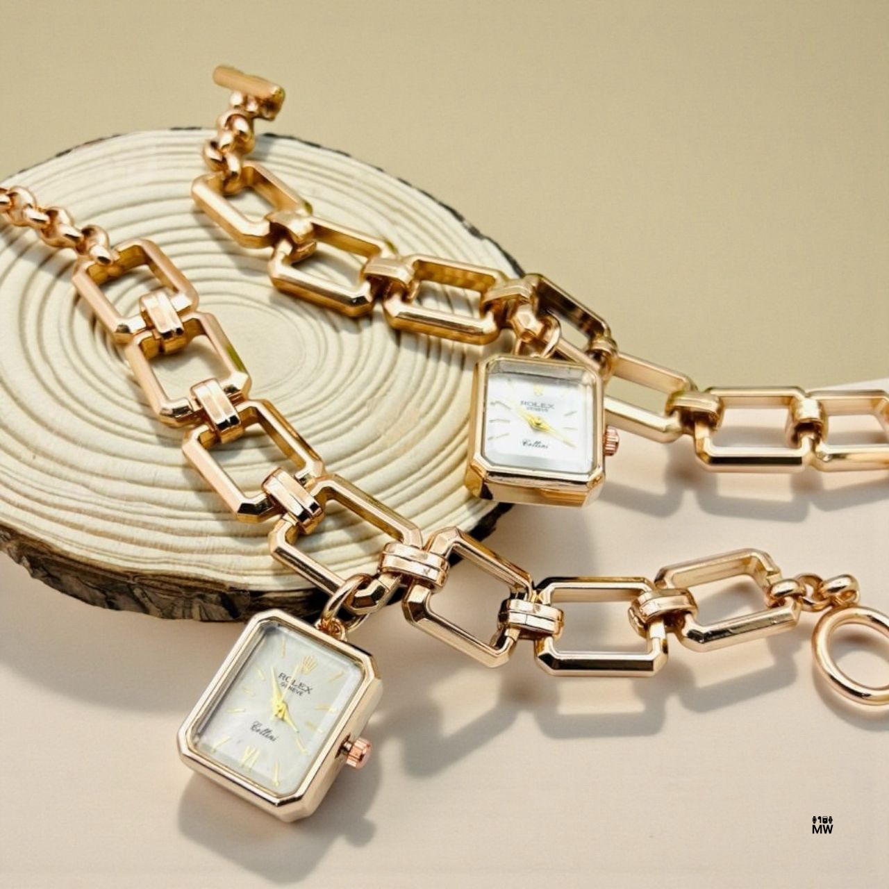 Rolex Rectangular Watch Bracelet - Rose Gold Chain