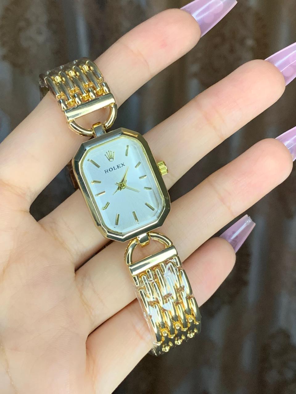 Rolex Women’s Luxury Rectangular Watch – Golden